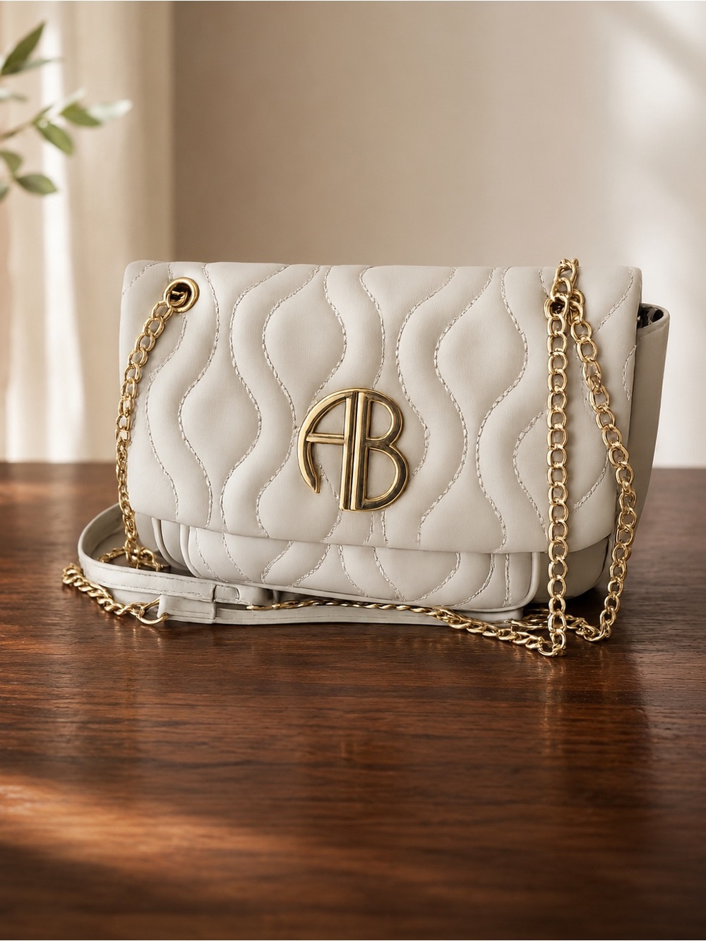 Alexis Bendel Crossbody Bag in Cream with Gold Chain